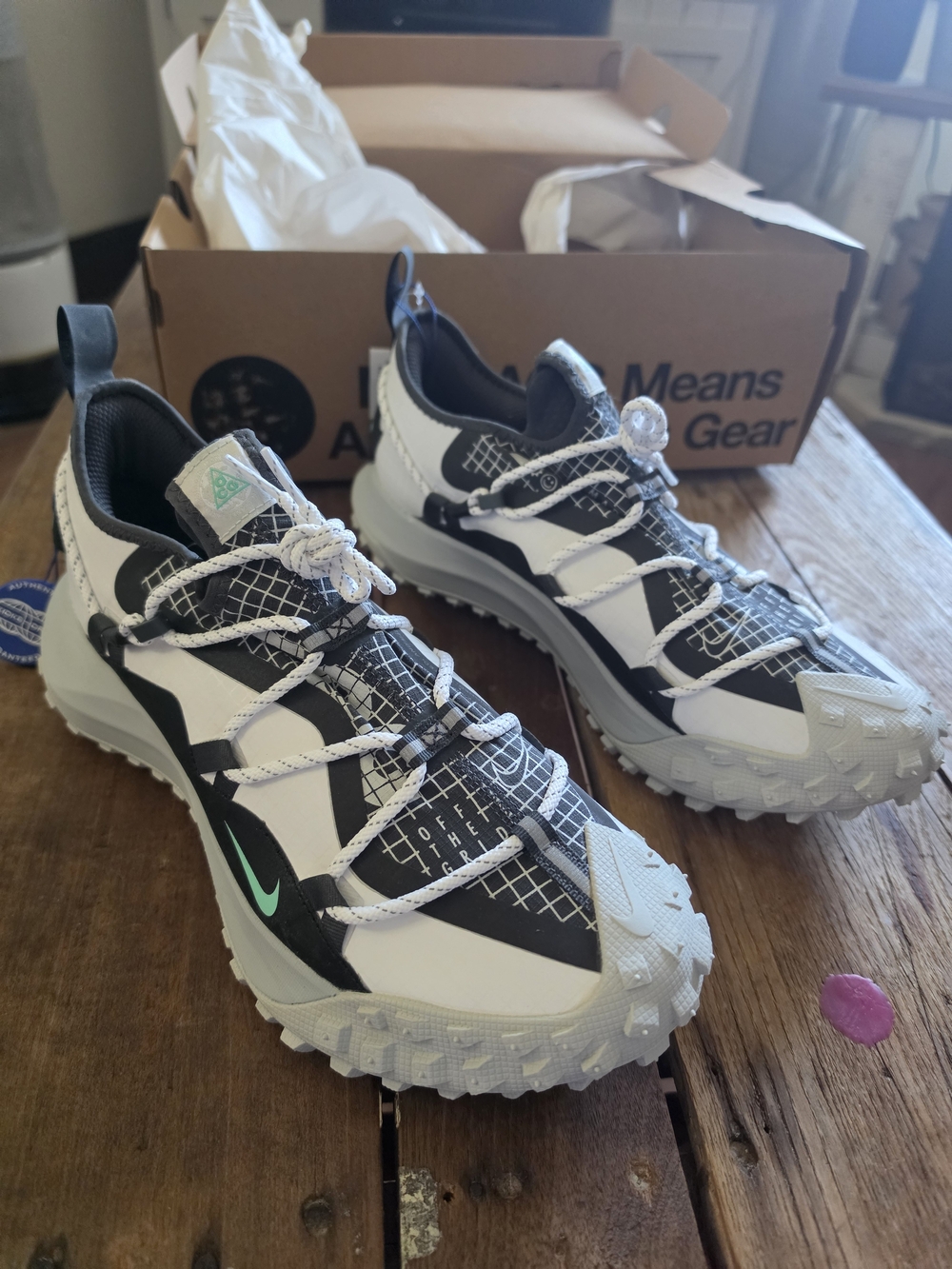 Nike Men’s White/Black Trail Sneakers with Mint Swoosh